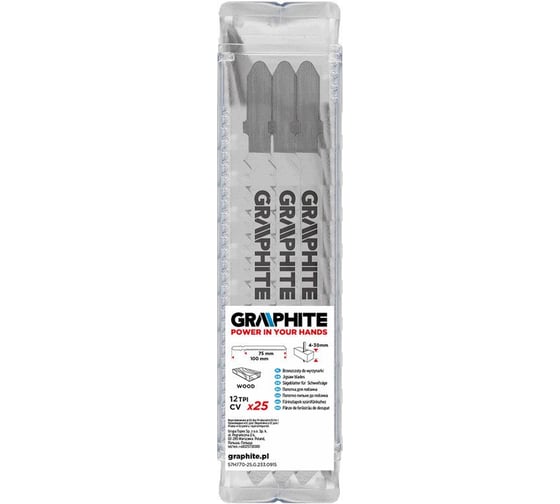 Полотно (25 шт; 12TPI; 75х100 мм) для электролобзика GRAPHITE 57H770-25