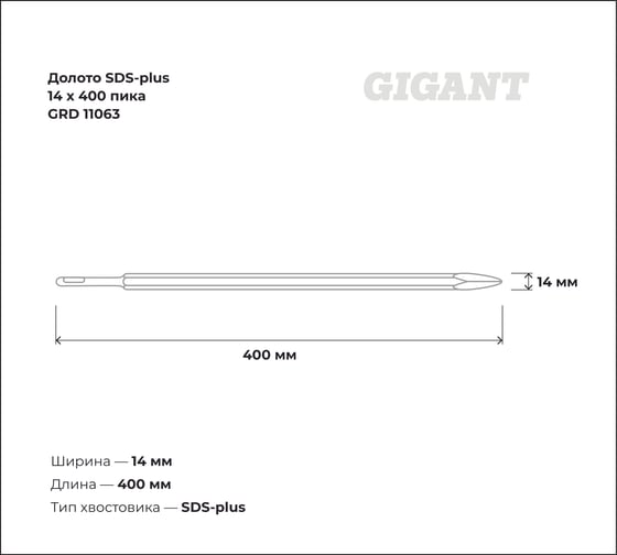 Долото пика (14х400 мм; SDS-plus) Gigant GRD 11063