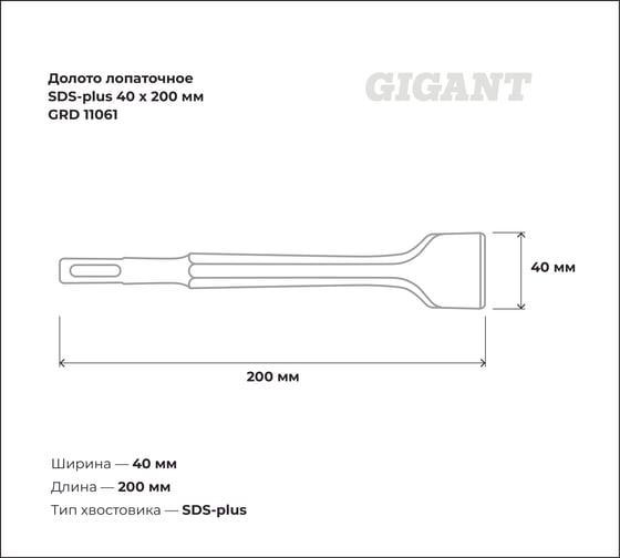 Долото лопаточное SDS-plus (40х200 мм) Gigant GRD 11061