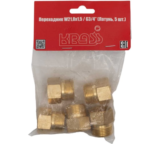 Переходник W21.8x1/14" (СП21.8) внутр.-G3/4" нар., латунь, 5 шт в упаковке KRASS 2190592