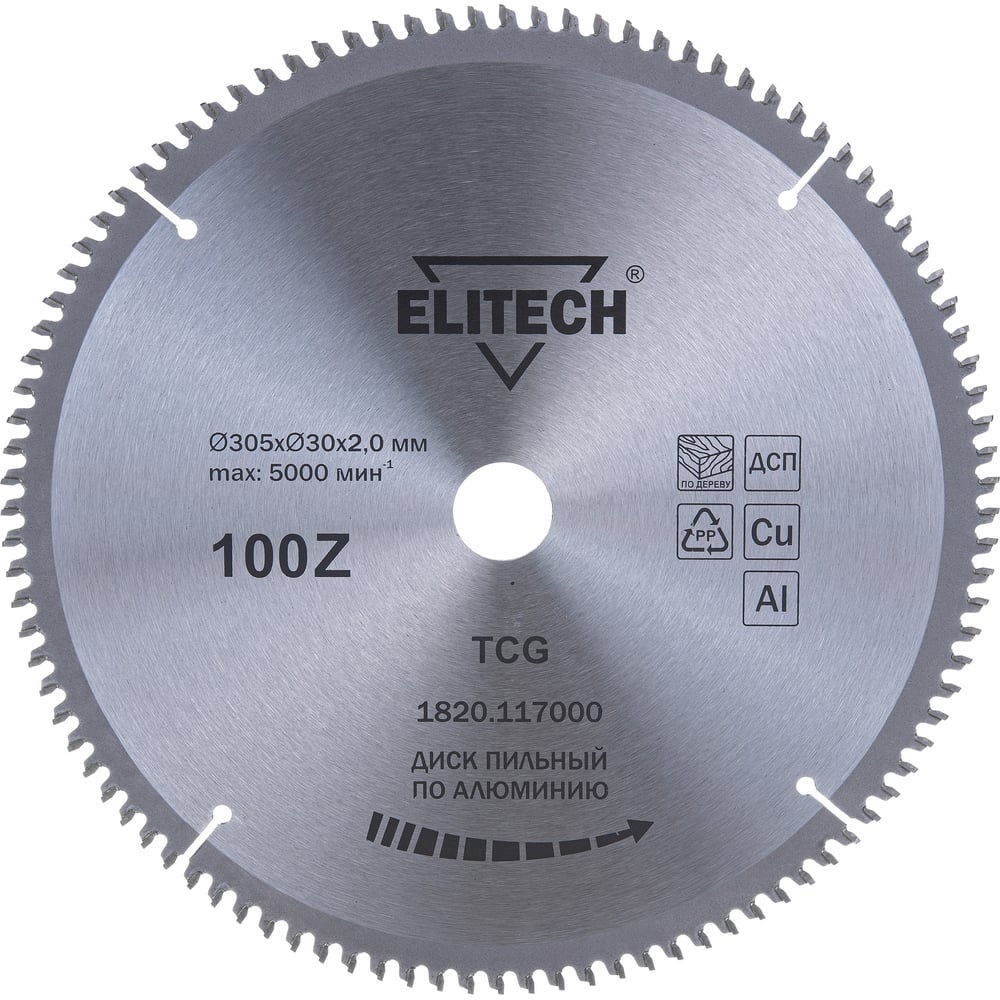 Диск пильный по алюминию (305х30х2 мм; 100Z) ELITECH 195632 - выгодная ...