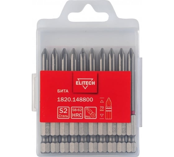 Бита PH1, 70 мм, 10 шт Elitech 1820.14880 204247 1