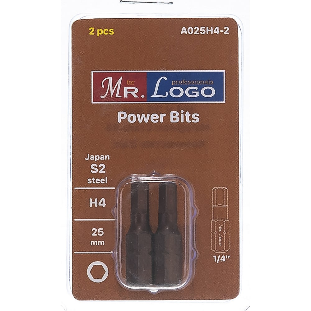 Бита (2 шт; 25 мм; HEX4; S2) Mr. Logo A025H4-2 - выгодная цена, отзывы ...
