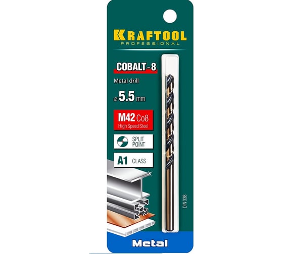 Сверло по металлу COBALT HSS-Co 8% сталь М42 (5.5х93 мм) Kraftool 29656-5.5