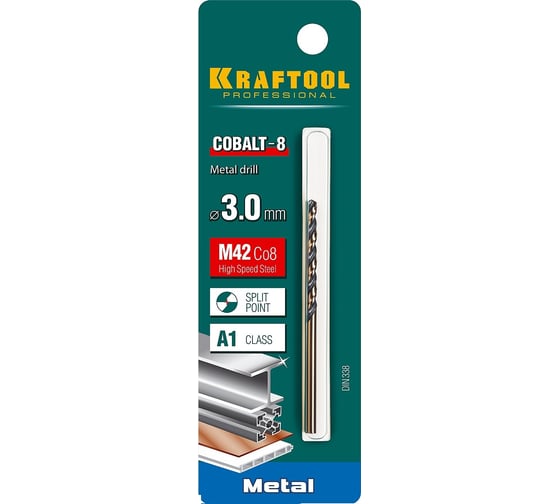 Сверло по металлу COBALT HSS-Co 8% сталь М42 (3х61 мм) Kraftool 29656-3