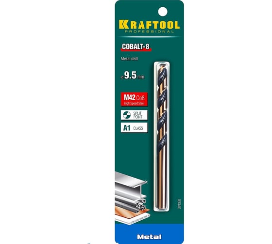Сверло по металлу COBALT HSS-Co 8% сталь М42 (9.5х133 мм) Kraftool 29656-9.5