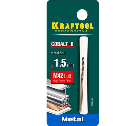 Сверло по металлу COBALT HSS-Co 8% сталь М42 (1.5х40 мм) Kraftool 29656-1.5