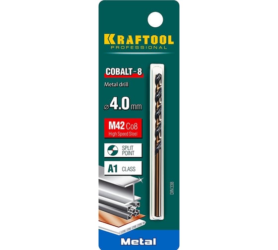 Сверло по металлу COBALT HSS-Co 8% сталь М42 (4х75 мм) Kraftool 29656-4