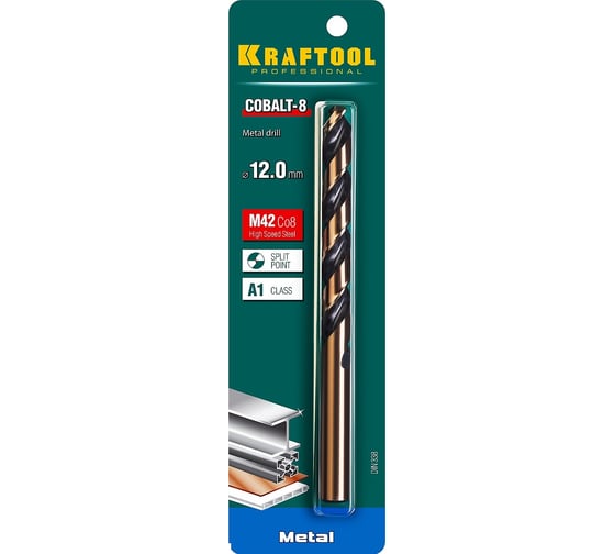 Сверло по металлу COBALT HSS-Co 8% сталь М42 (12х151 мм) Kraftool 29656-12