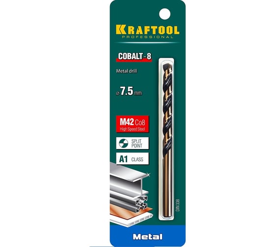 Сверло по металлу COBALT HSS-Co 8% сталь М42 (7.5х117 мм) Kraftool 29656-7.5