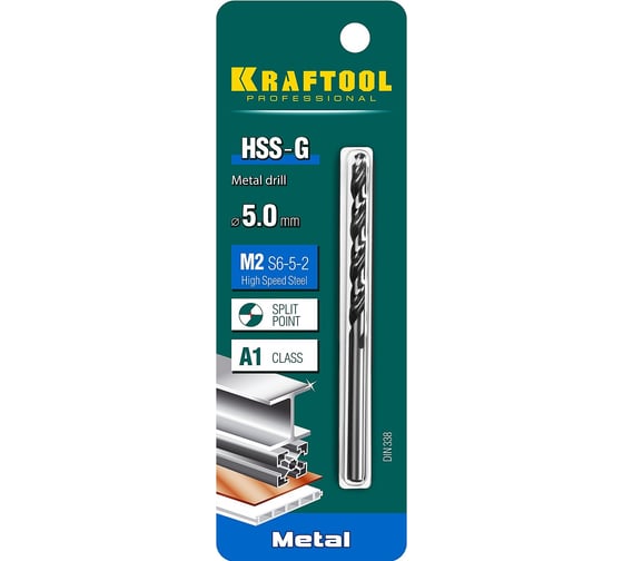 Сверло по металлу HSS-G сталь М2 (5х86 мм) Kraftool 29651-5