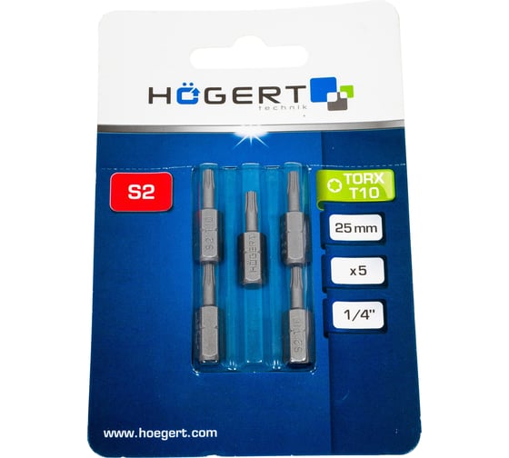 Биты TORX 10, 25 мм, сталь S2, 5 шт HOEGERT TECHNIK HT1S336 1