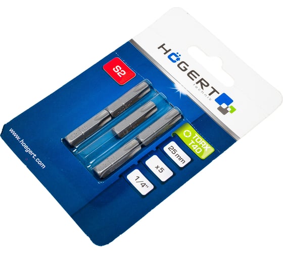 Биты TORX 40, 25 мм, сталь S2, 5 шт HOEGERT TECHNIK HT1S342