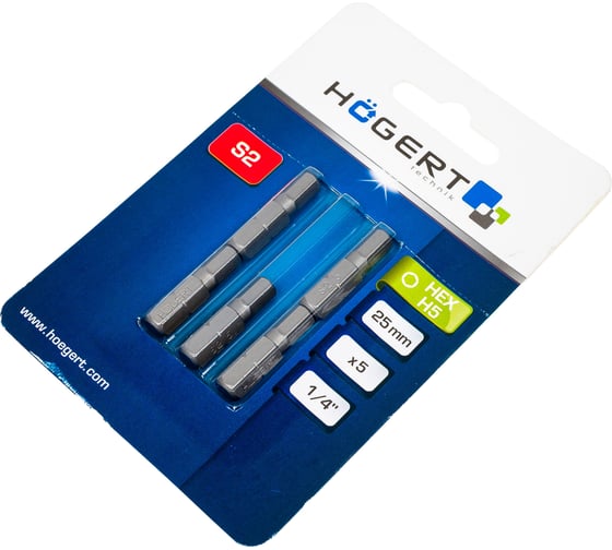 Биты HEX 5, 25 мм, 5 шт HOEGERT TECHNIK HT1S349