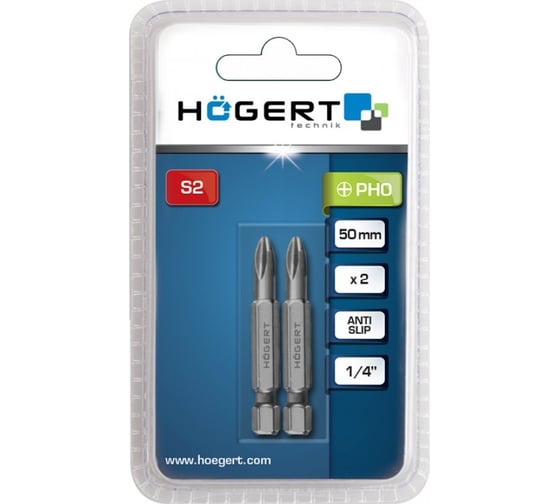 Биты PH0, 50 мм, сталь S2, 2 шт HOEGERT TECHNIK HT1S323 1