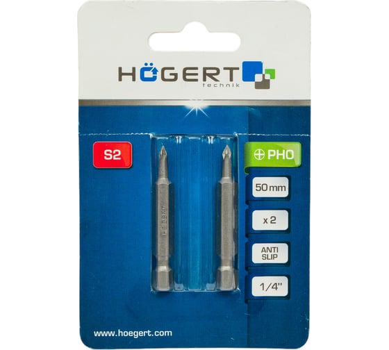 Биты PH0, 50 мм, сталь S2, 2 шт HOEGERT TECHNIK HT1S323