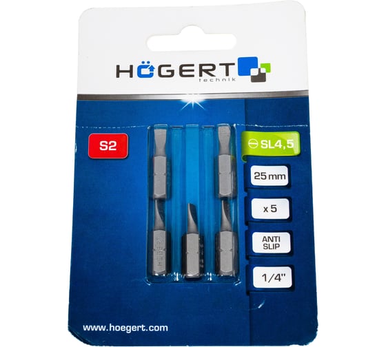 Биты SL4, 25 мм, сталь S2, 5 шт HOEGERT TECHNIK HT1S330 1