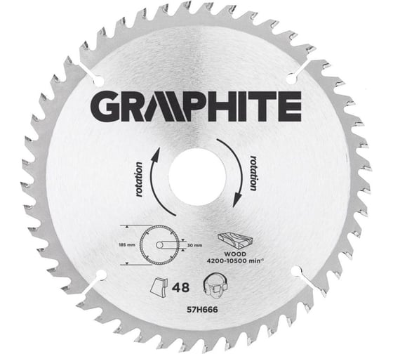 Диск отрезной (185x30 мм; 48 зубьев) GRAPHITE 57H666