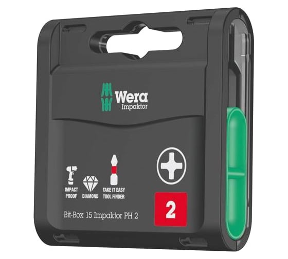 Бита Phillips Bit-Box 15 Impaktor PH (15 шт; 25 мм; PH2) WERA WE-057752