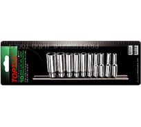 Набор головок 12-гранных 3/16"-9/16", 1/4"DR, 10 шт, на подвесе TOPTUL GBAR1001