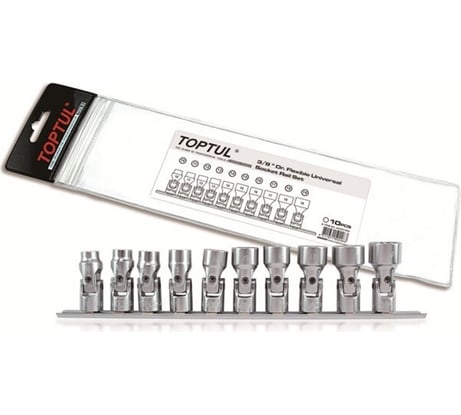 Набор головок шарнирных 10-19 мм, 3/8" DR, 10 предметов, на подвесе TOPTUL GAAG1004