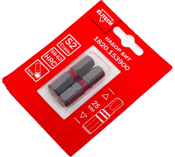 Биты HEX6 25 мм, 2 шт 1820.15390 ELITECH 204298