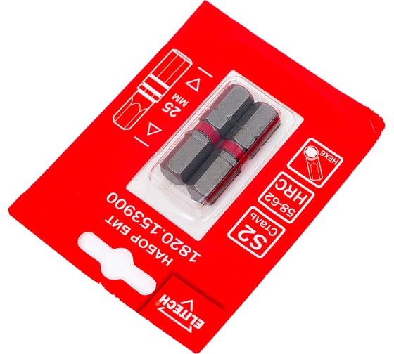Биты HEX6 25 мм, 2 шт 1820.15390 ELITECH 204298