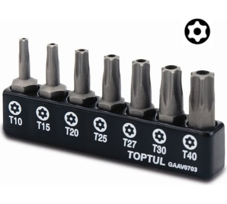 Набор бит TORX Т10-Т40, с отверстием, 7 шт TOPTUL GAAV0703