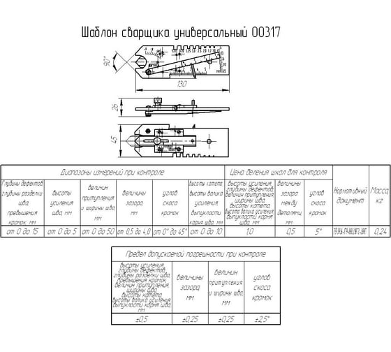 Шаблон сварщика УШС-4 КировИнструмент 398562