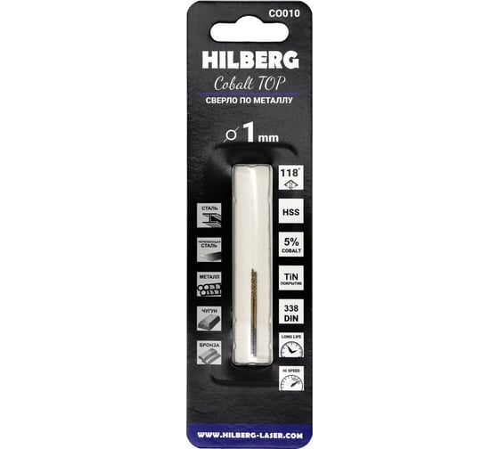 Сверло по металлу 1.0x34(12) мм, 2 шт, Cobalt 5% TOP Hilberg CO010