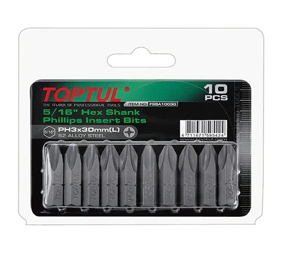 Бита крестообразная PH3, 30 мм, 5/16", 10 шт, блистер TOPTUL FSBA1003G 1