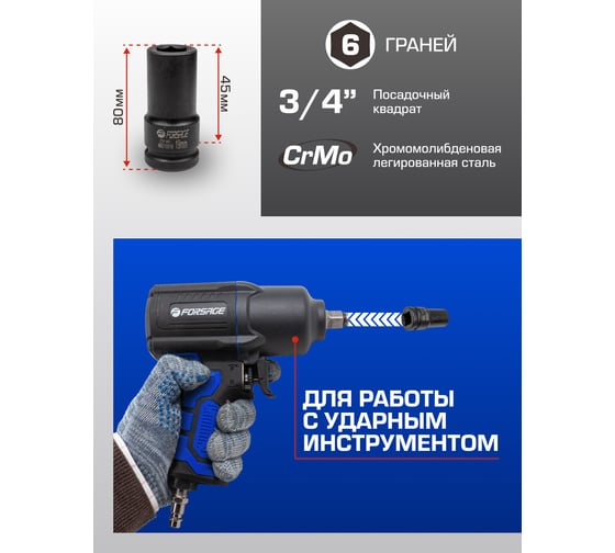 Головка ударная глубокая шестигранная (19 мм; 3/4") Forsage F-46510019(6928)