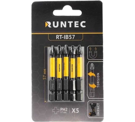 Бита ударная H6.35 57 мм, PH2, 5 шт Runtec RT-IB57