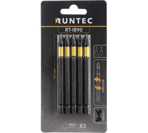 Бита ударная H6.35 90 мм, PH2, 5 шт Runtec RT-IB90