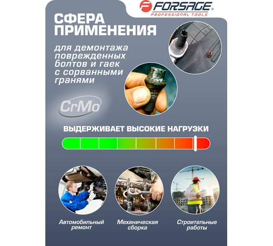 Головка-экстрактор для поврежденных болтов/гаек (16х50 мм; 1/2) Forsage F-90616(16924)