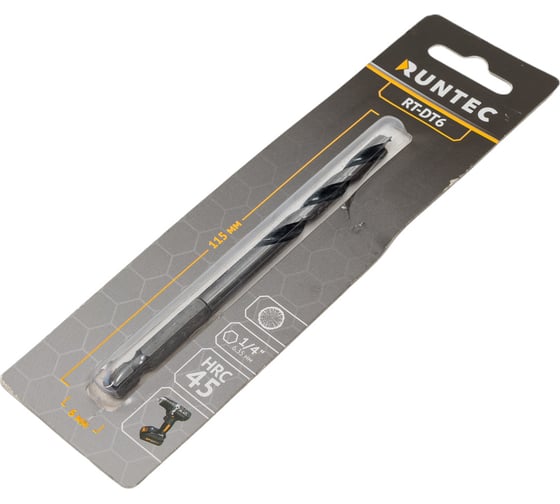 Сверло по дереву HRC45 6x115 мм, HEX RUNTEC RT-DT6