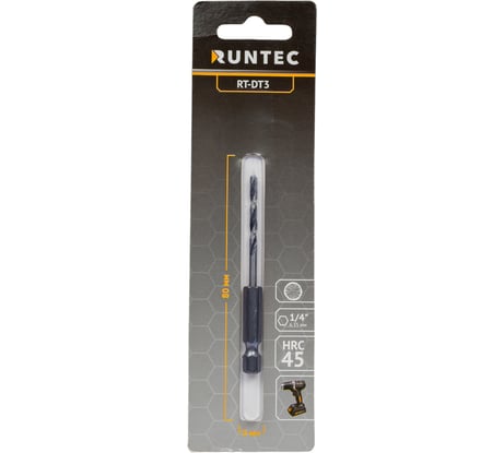 Сверло по дереву HRC45 3x80 мм, HEX RUNTEC RT-DT3