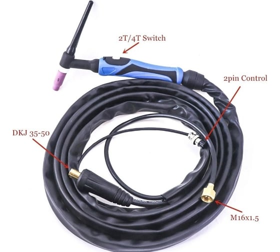 Горелка TIG WP 26 FX (4 м, M16x1.5, 2 pin, 35-50, воздушное охлаждение, AC160А/DC250A, 0.5-3.2 мм) энаргит WP26FX-4-M16-2P-3550