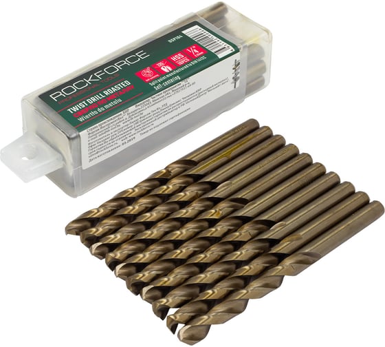 Сверло по металлу (10 шт; 6.35 мм; HSS+Co) ROCKFORCE RF-DSP104(29162)
