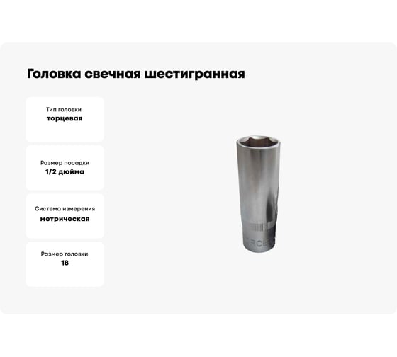 Головка свечная шестигранная (18х65 мм; 1/2") ROCKFORCE RF-807418