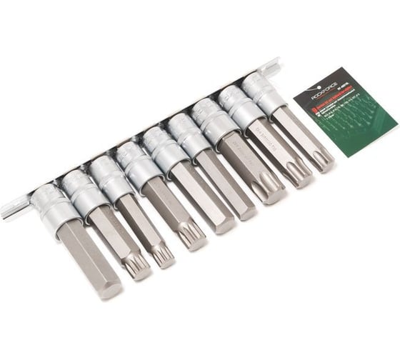 Набор головок-бит разнопрофильных Spline-Torx-Hex 9 шт на планке ROCKFORCE RF-40919L 1