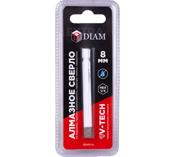 Сверло алмазное 8x35 мм, 1/4 HEX-E Extra Line V-TECH (в.спекание) Diam 320326