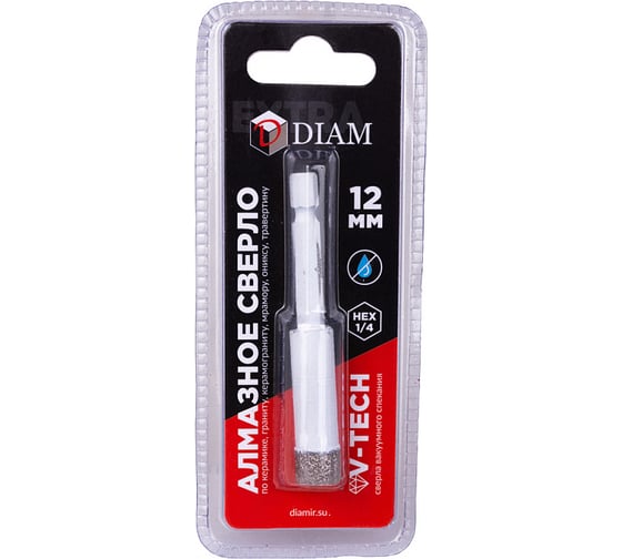 Сверло алмазное 12x35 мм, 1/4 HEX-E Extra Line V-TECH (в.спекание) Diam 320328