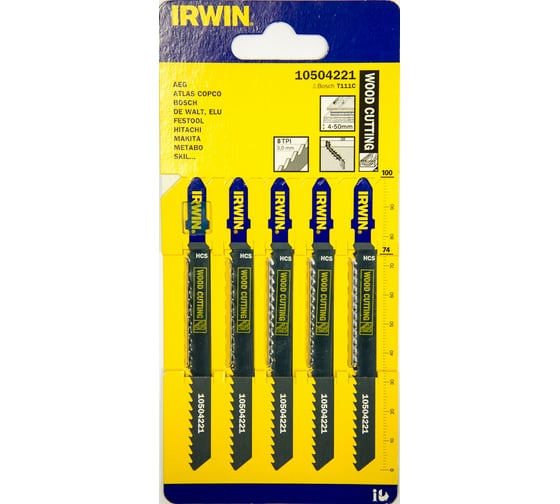 Пилка T111C (5 шт; 100 мм; 8TPI; HCS) для электролобзика Irwin 10504221