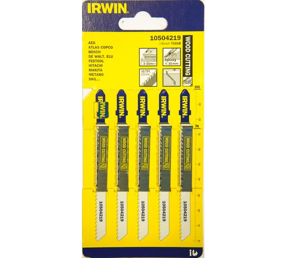 Пилка T101B (5 шт; 100 мм; 10TPI; HCS) для электролобзика Irwin 10504219