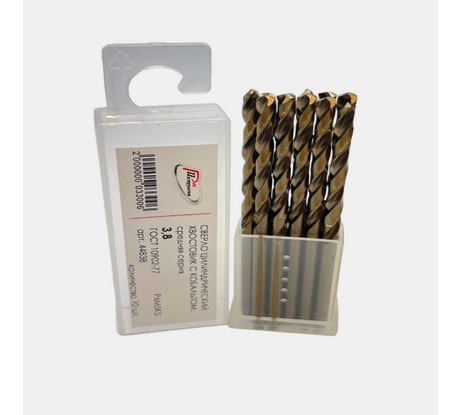 Сверло по металлу 10 шт, цилиндрический хвостовик, с кобальтом 3.8 мм, средняя серия, ГОСТ 10902-77 Р6М5К5 РосИнструмент 50138