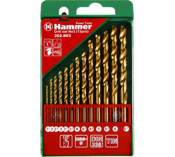 Набор сверл по металлу Flex 202-903 DR №3 (13 шт; 1.5-6.5 мм) HAMMER 30784