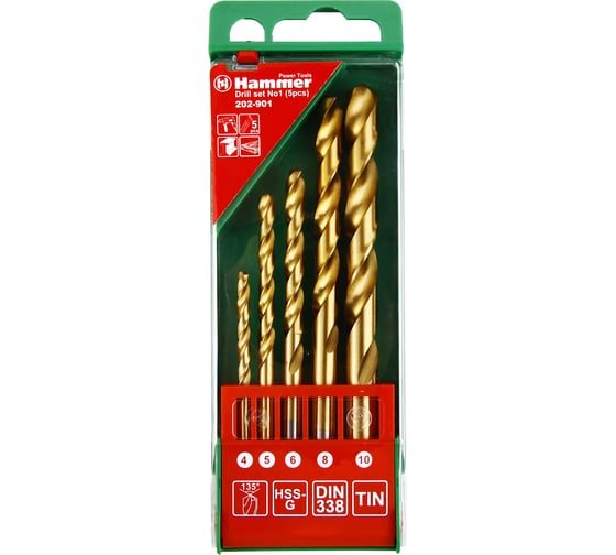 Набор сверл по металлу Flex 202-901 DR №1 (5 шт; 4-10 мм) HAMMER 30782
