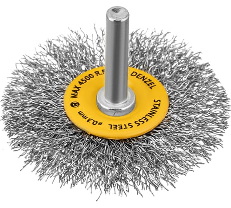 Щетка для дрели 60 мм, плоская, со шпилькой, нержавеющая витая проволока Denzel 744463