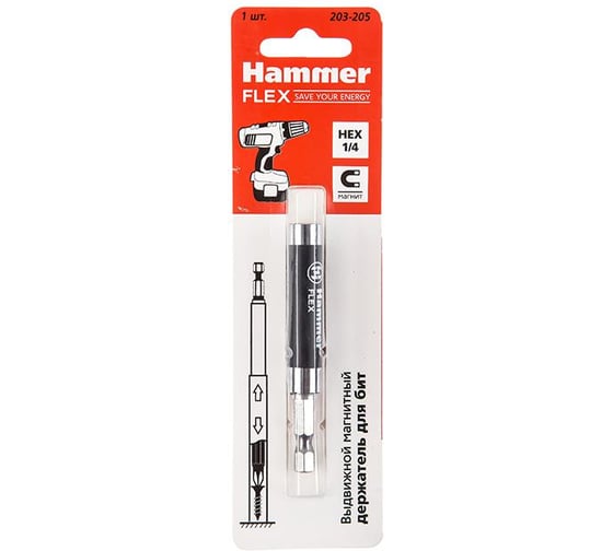 Держатель магнитный выдвижной для бит Flex 203-205 (80 мм; 1/4) HAMMER 498401
